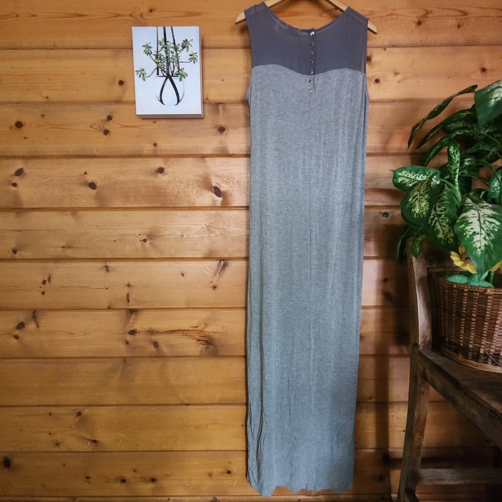 Ted Baker Gray Jersey Knit Mesh Chest Panel Sleeveless Maxi Dress Stretch Size 4